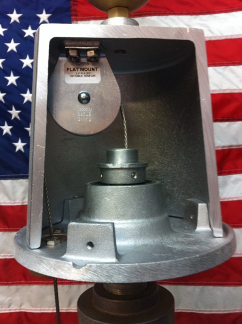 Block Division’s flat mount pulley block used for flag pole construction.